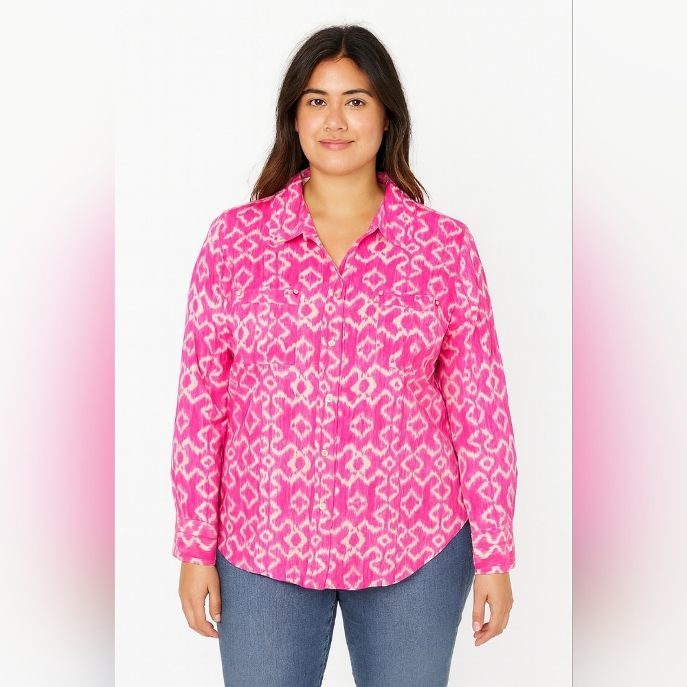 Michael Kors Womens Pink Aztec Button Front Feminine Top Size Medium